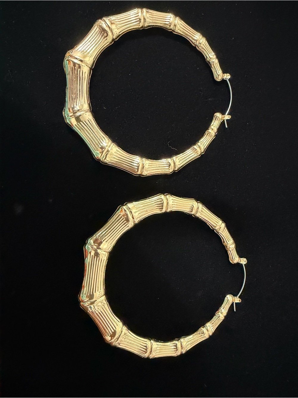Gold Bamboo-Style Hoop Earrings - Women Jewelry - Picture 2 of 3